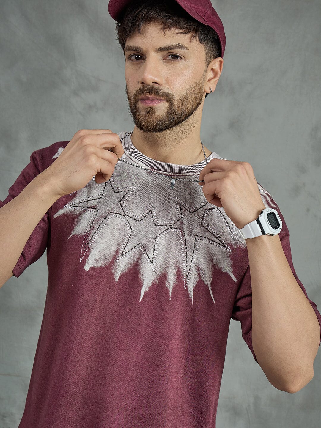 Heather Rose Ombre Star Embroidery Oversized T-shirt