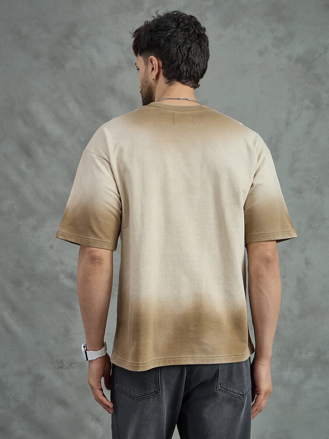 Biege Washed Faded Graphic Oversized Tee