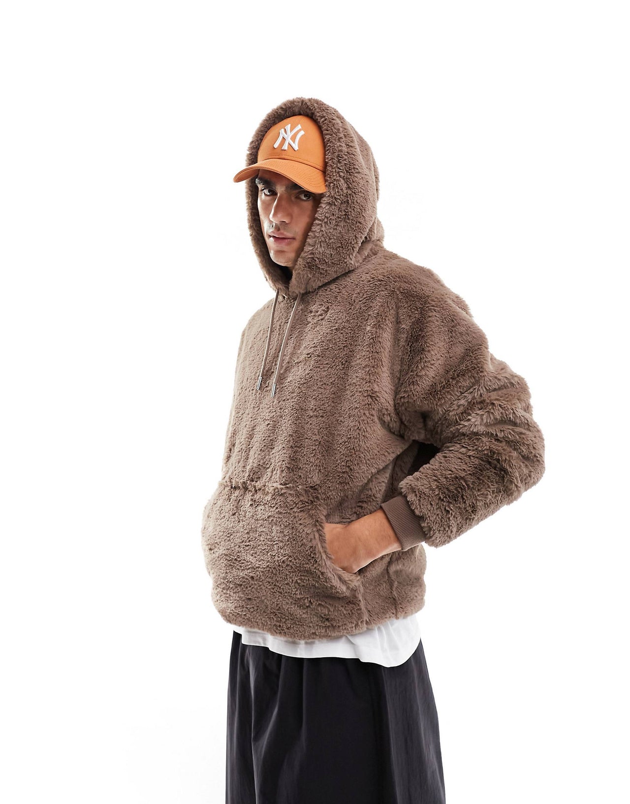 oversized hoodie in brown faux fur