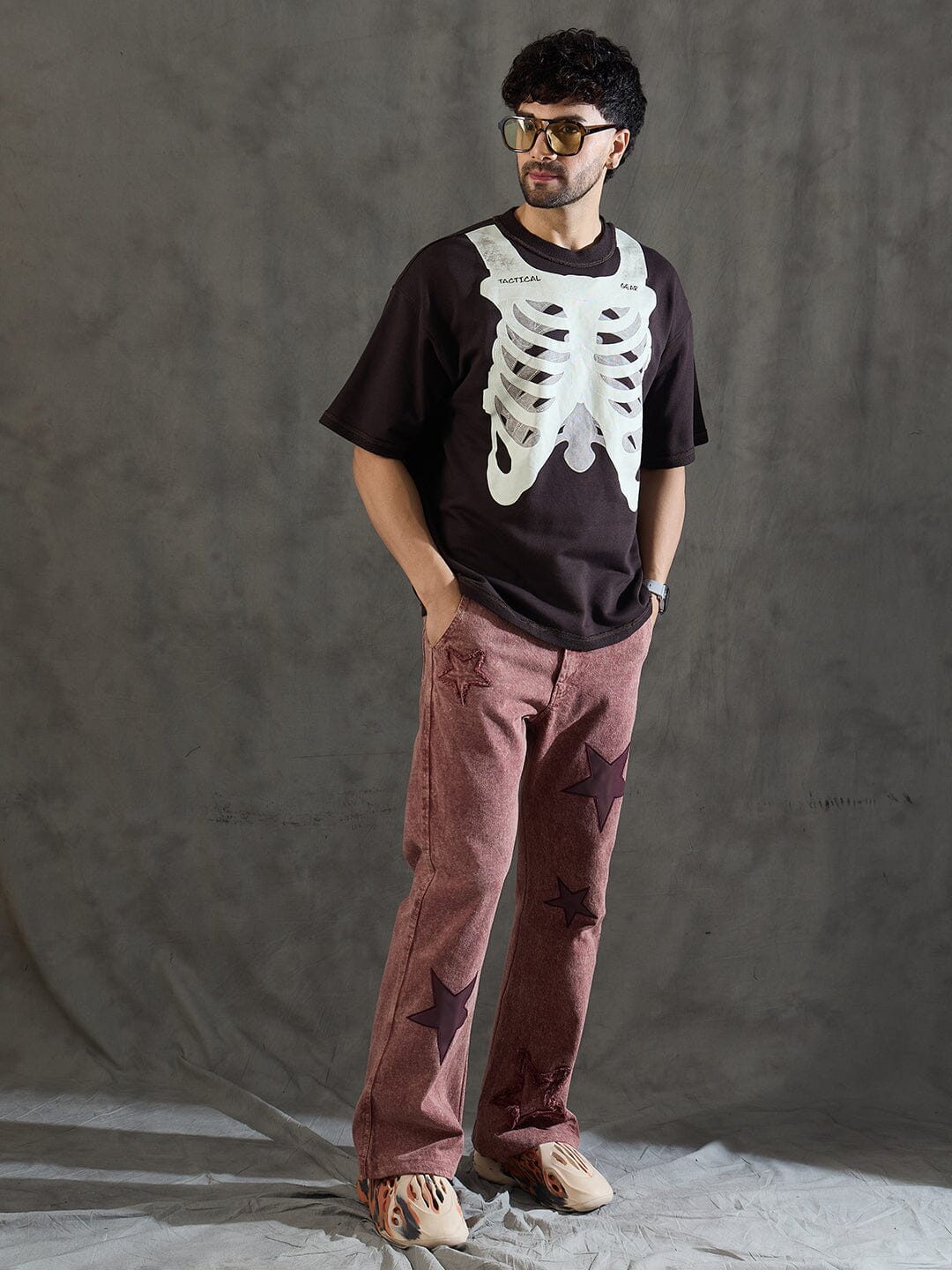 Brown Rib Cage Graphic Oversized Tshirt