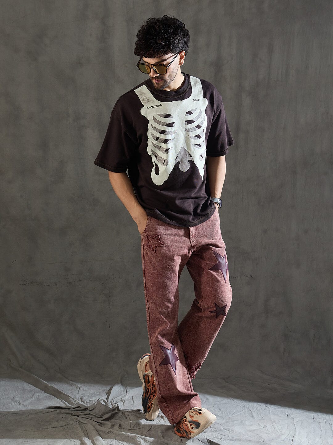 Brown Rib Cage Graphic Oversized Tshirt