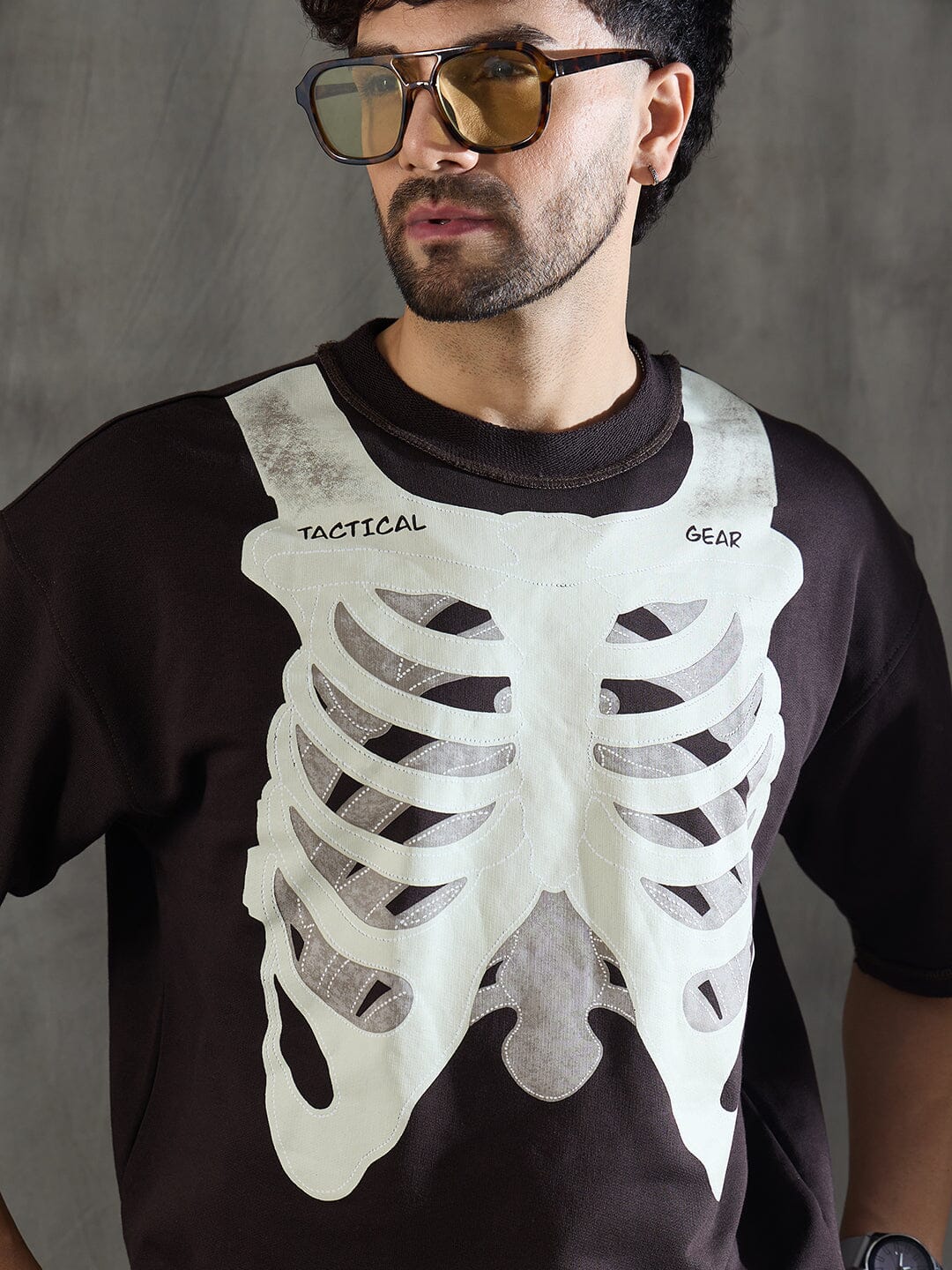 Brown Rib Cage Graphic Oversized Tshirt