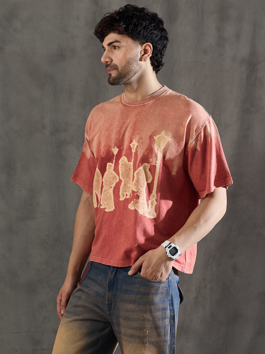 Rust Ombre Unknown Men Graphic Oversized Tshirt
