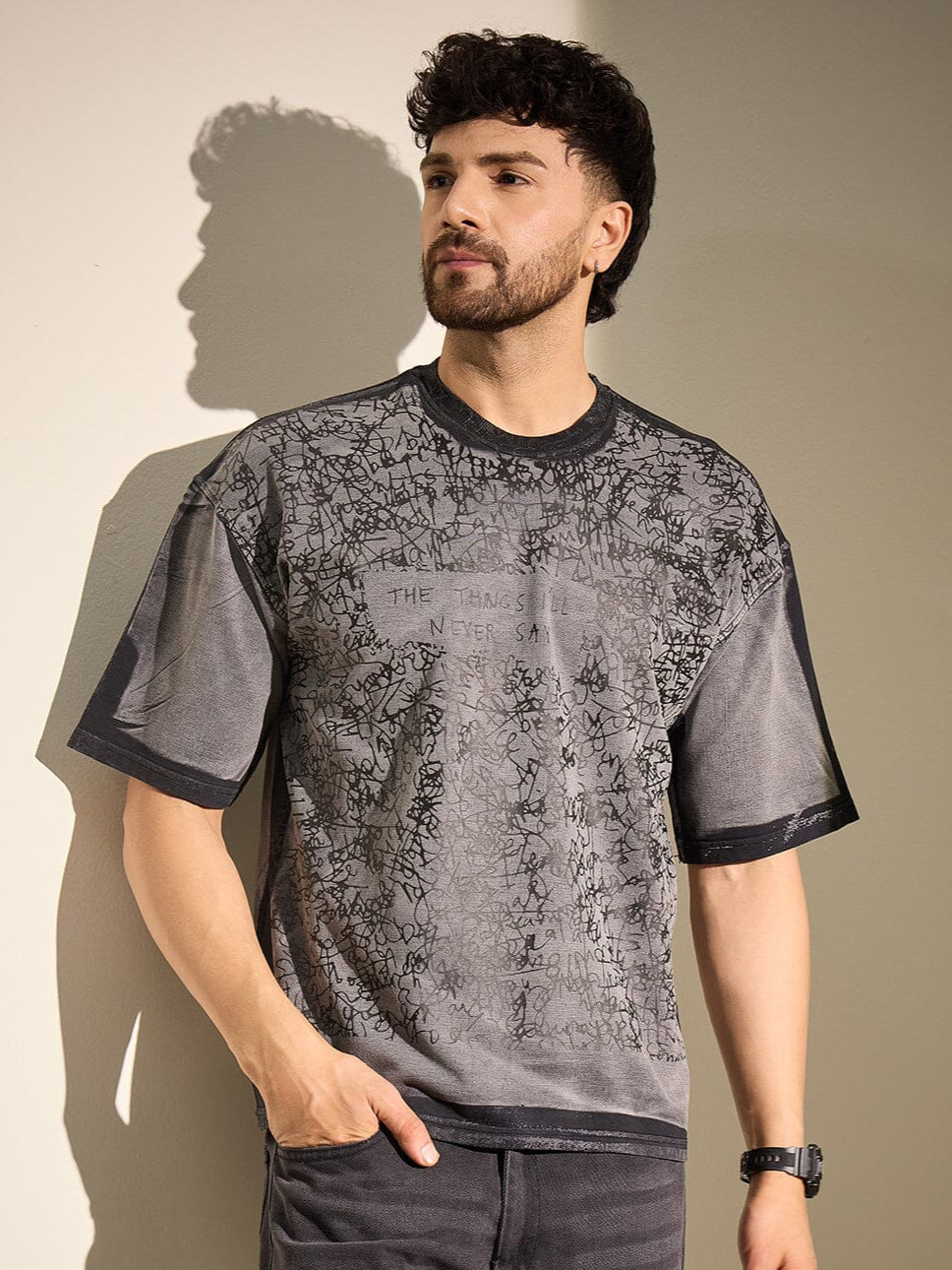 Black Scribble Art Spray Dyed Tshirt