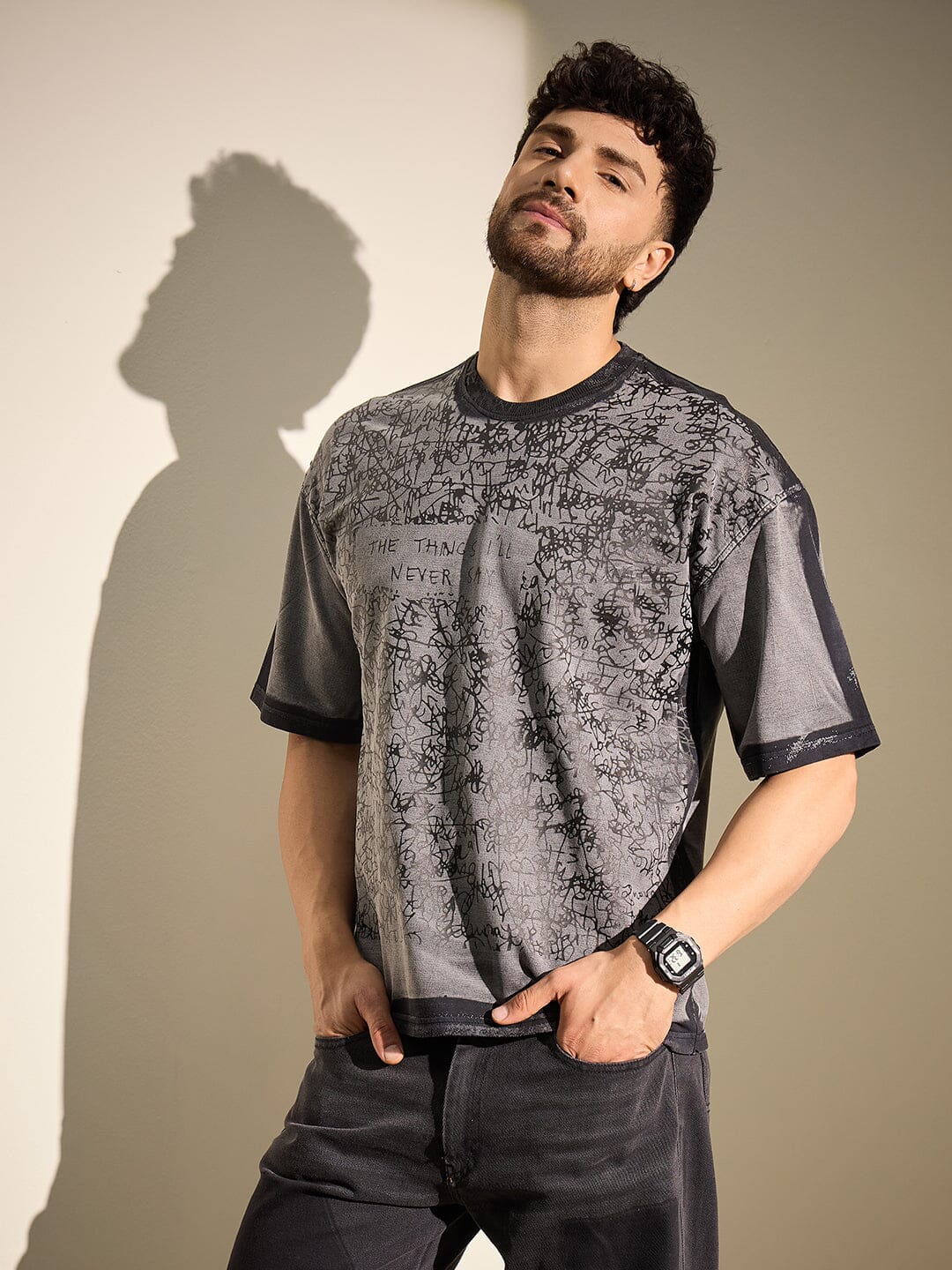 Black Scribble Art Spray Dyed Tshirt