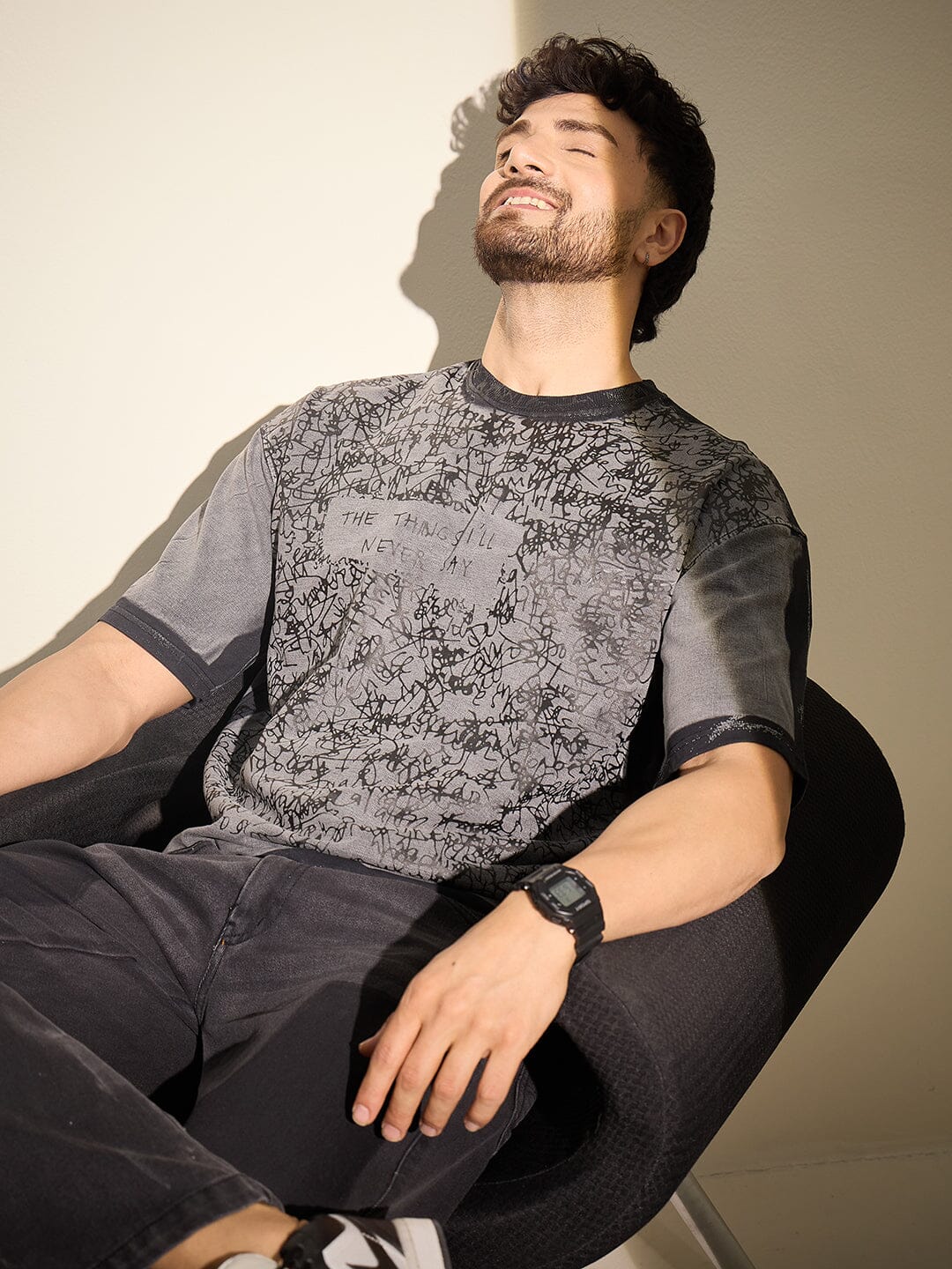 Black Scribble Art Spray Dyed Tshirt