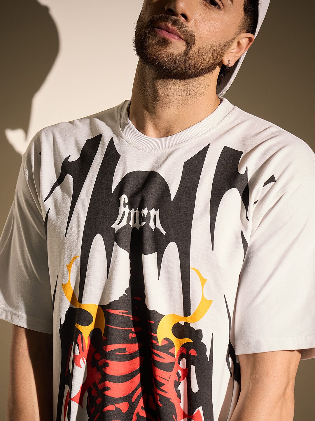 White Burn Graphic Oversized Tshirt