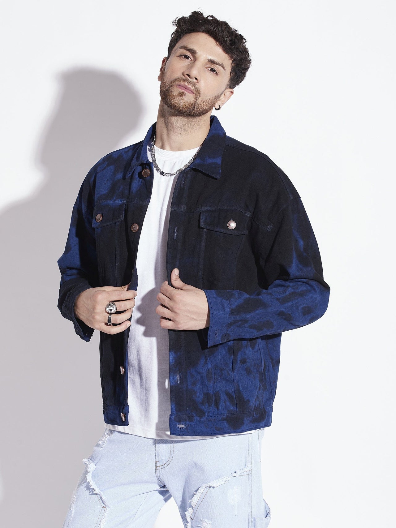 Black And Blue Oversized Denim Jacket