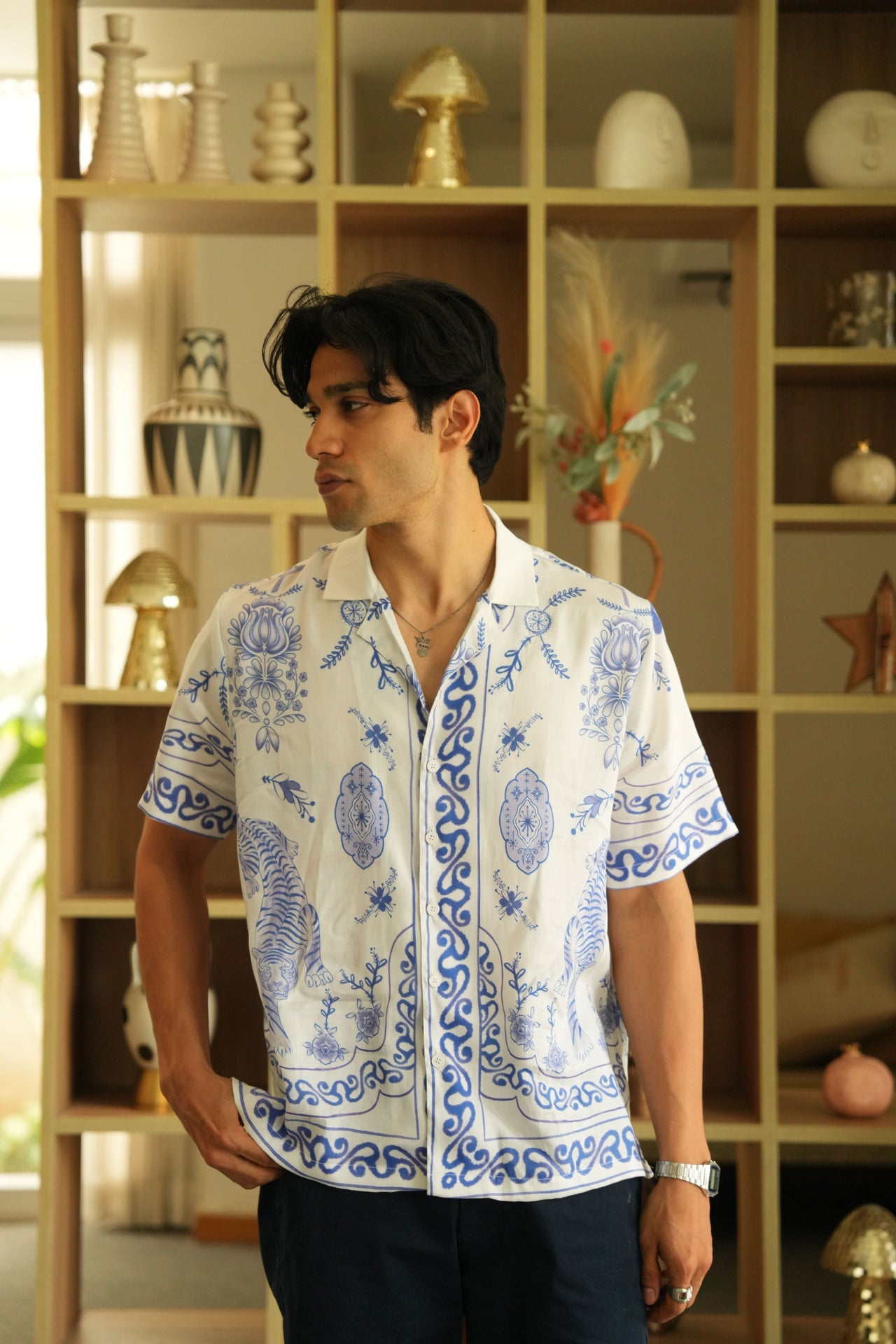 Royal Tigris Relaxed Fit Cuban Collar Shirt