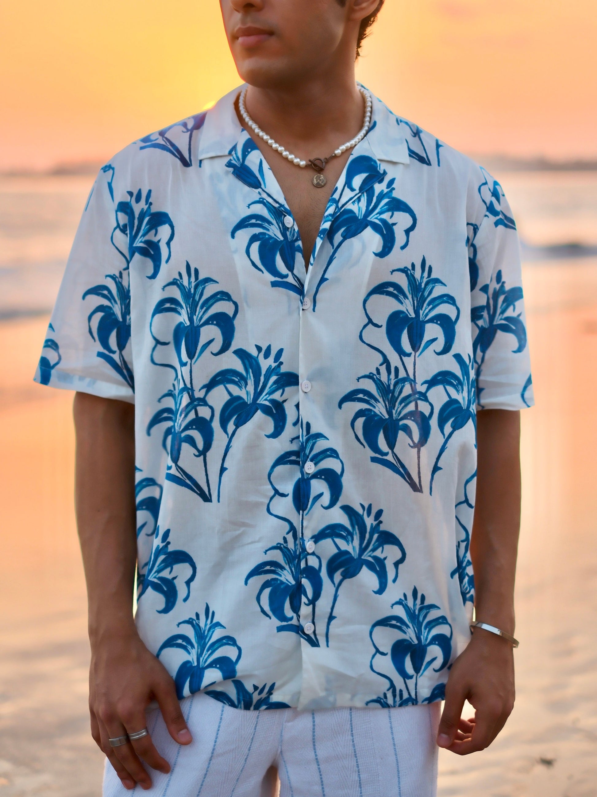 Tropical Mirage Blue Oversized Hawaian Collor Shirt