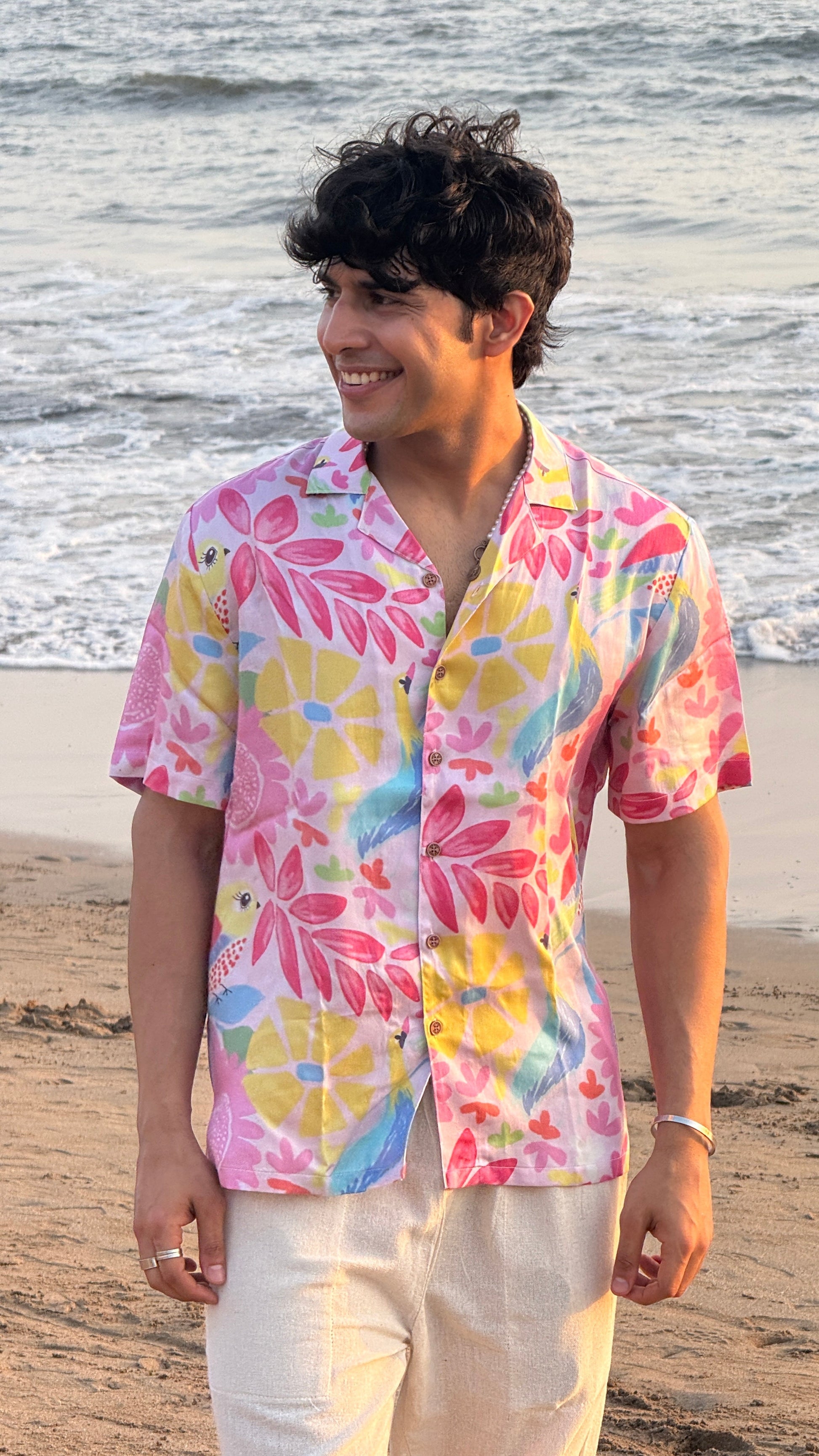 Birdsong Bliss Relaxed Fit Cuban Collar Shirt