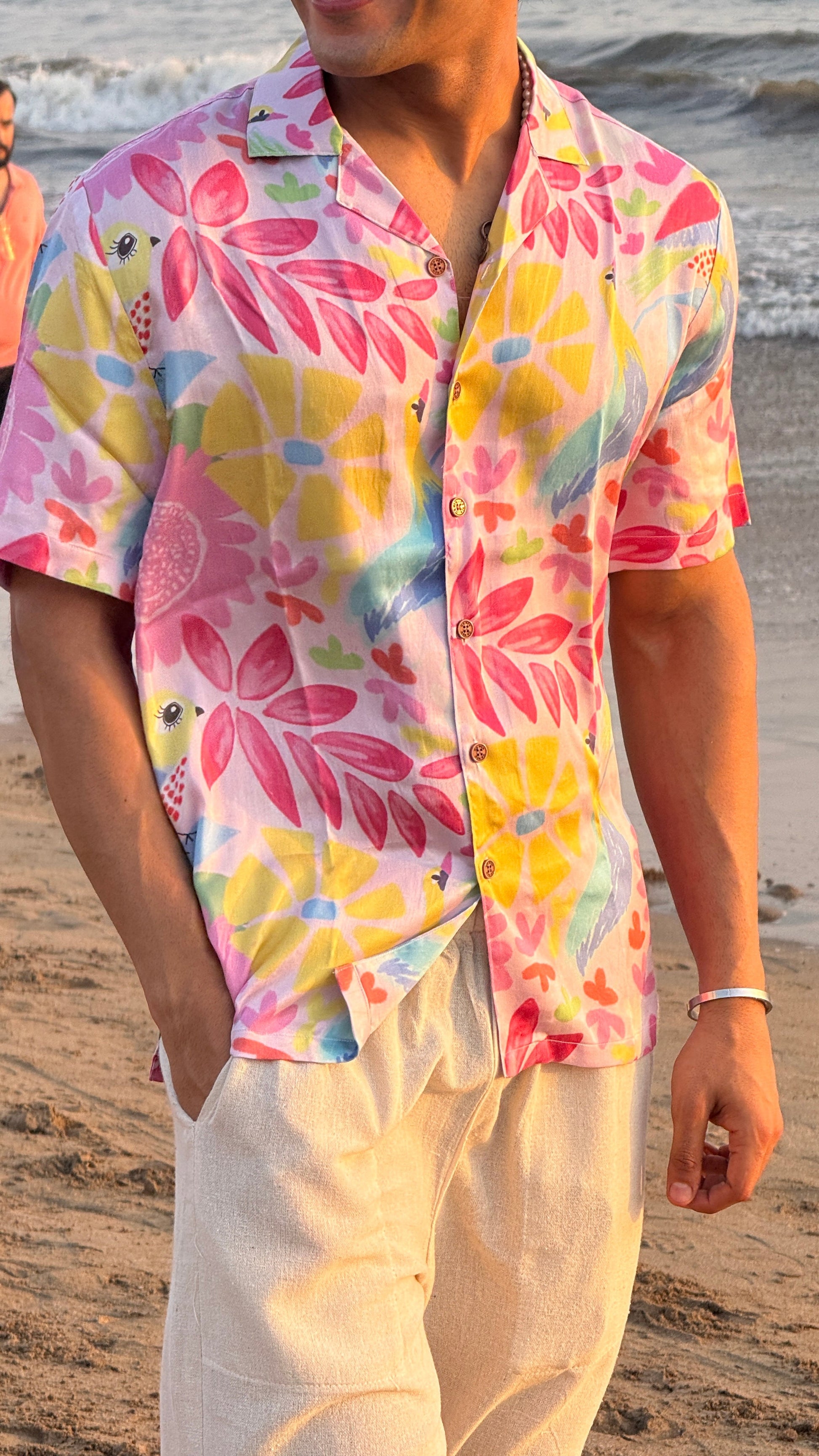 Birdsong Bliss Relaxed Fit Cuban Collar Shirt