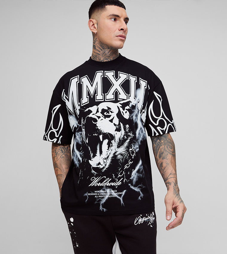 Tall Crew Neck MXII Large Scale Print Oversized T-Shirt