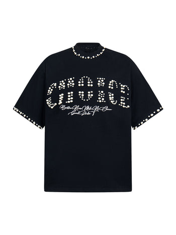 Elegant Pearl-Embellished Oversized T-Shirt