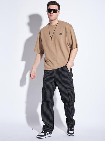 Beige Oversized Elbow Sleeve Tee