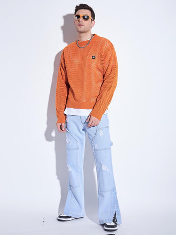 Orange See Through Oversized Knitted Sweater