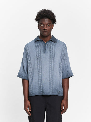 OIL WASHED POLO KNIT SHIRT - BLUE