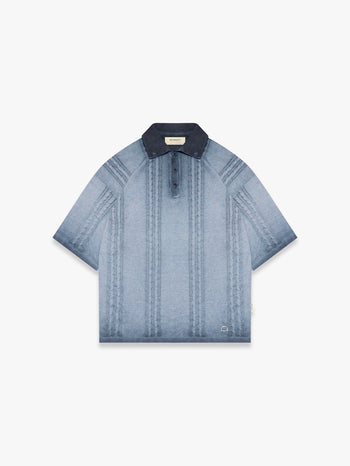 OIL WASHED POLO KNIT SHIRT - BLUE