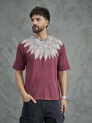 Heather Rose Ombre Star Embroidery Oversized T-shirt
