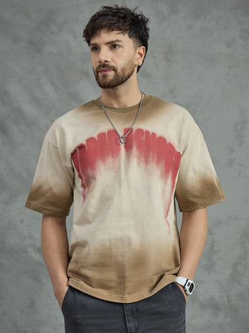 Biege Washed Faded Graphic Oversized Tee