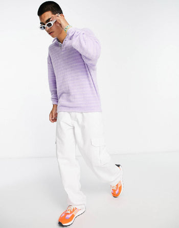 OVERSIZED LILAC STRIPE RUGBY SWEATSHIRT IN BRUSHED FABRIC