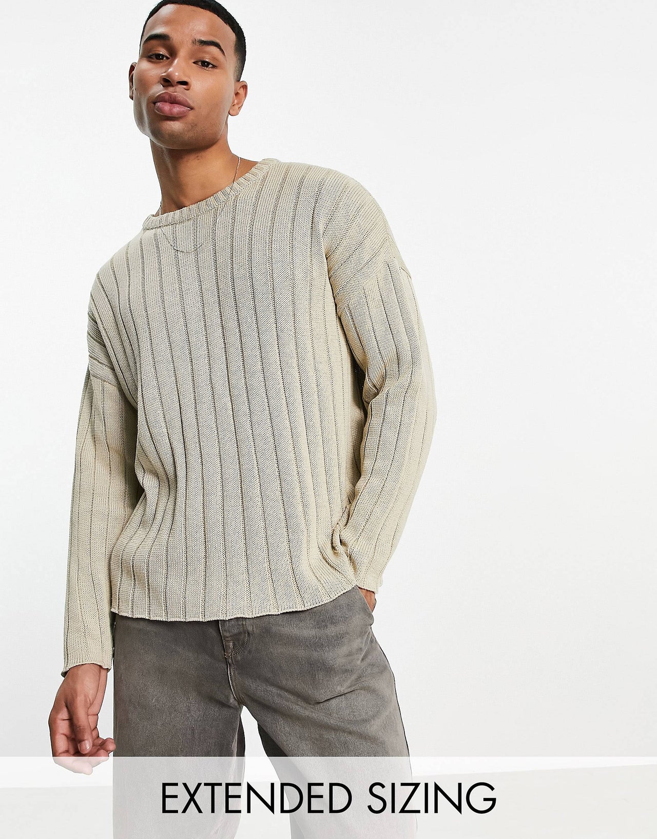 oversized wide ribbed jumper in oatmeal