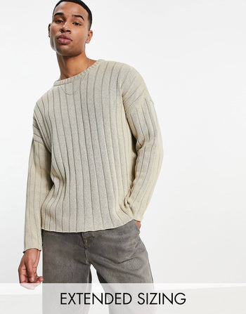 oversized wide ribbed jumper in oatmeal