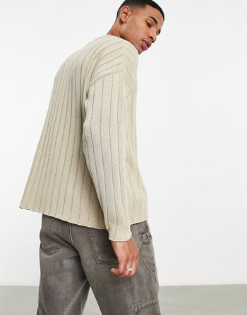 oversized wide ribbed jumper in oatmeal