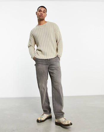 oversized wide ribbed jumper in oatmeal