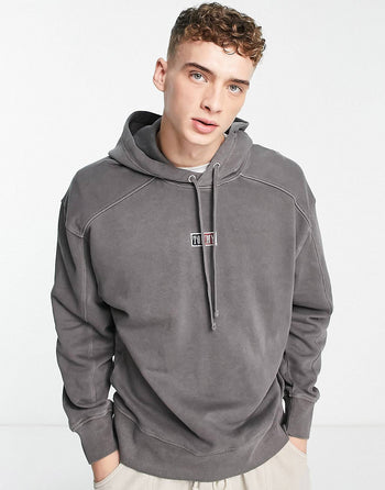 tiny centre flag logo hoodie in wash black