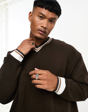 oversized wide ribbed brown v shape