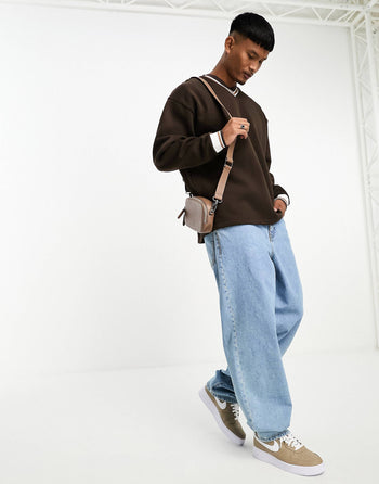 oversized wide ribbed brown v shape