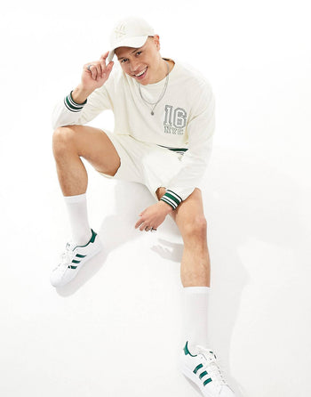 co-ord oversized sweatshirt in off white towelling with collegiate embroidery