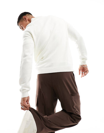 knitted midweight cotton 1/4 zip jumper in white