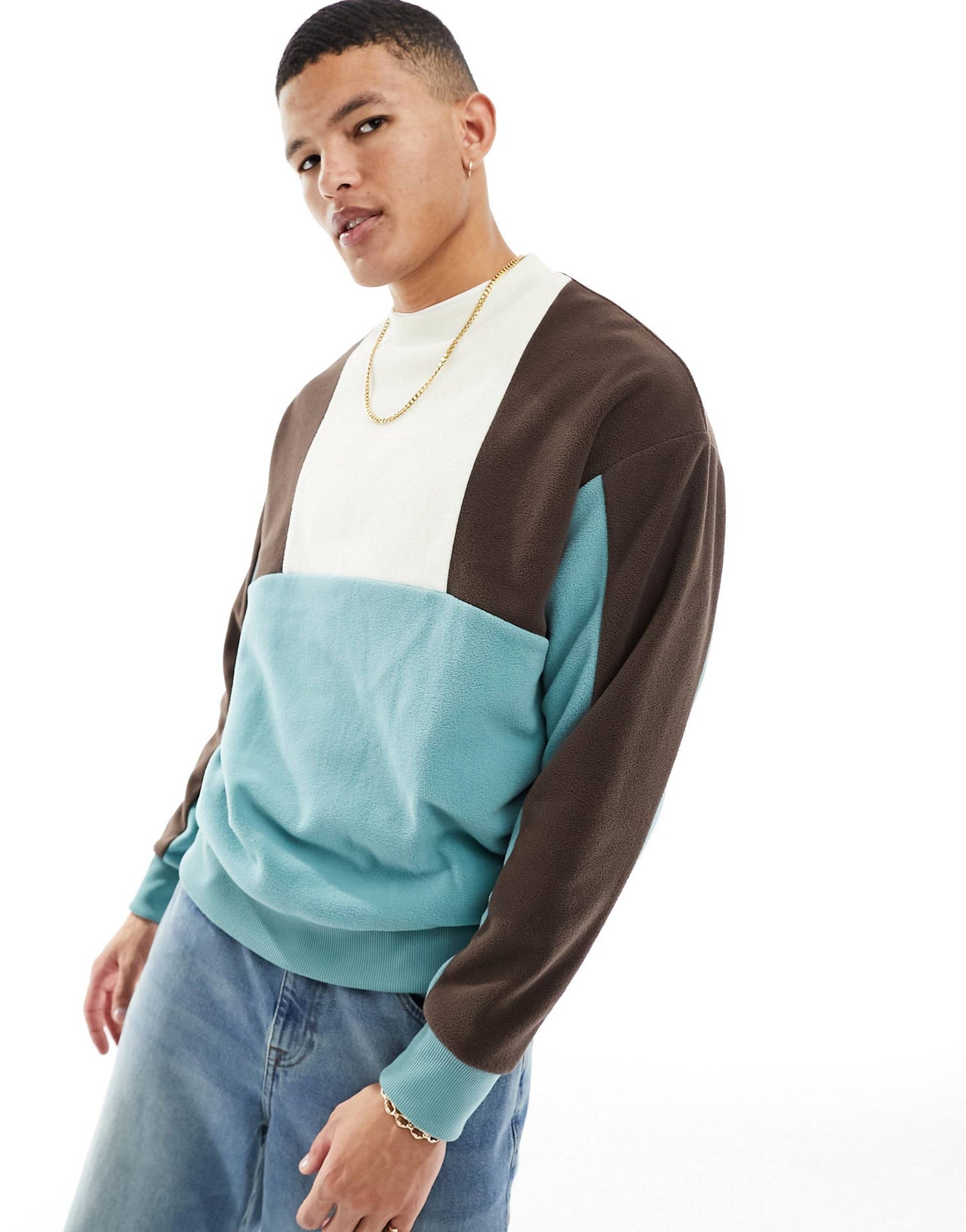 oversized sweatshirt in colour block polar fleece