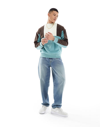 oversized sweatshirt in colour block polar fleece