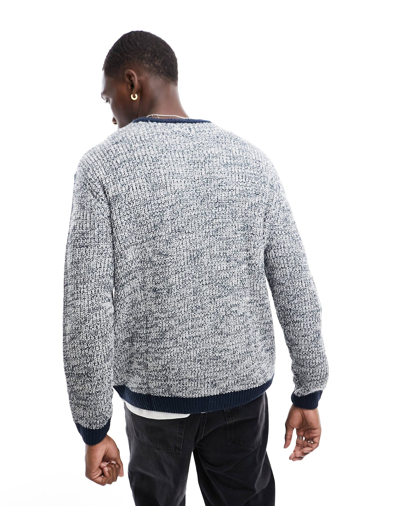 oversized knitted fisherman rib jumper in navy twist