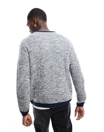 oversized knitted fisherman rib jumper in navy twist