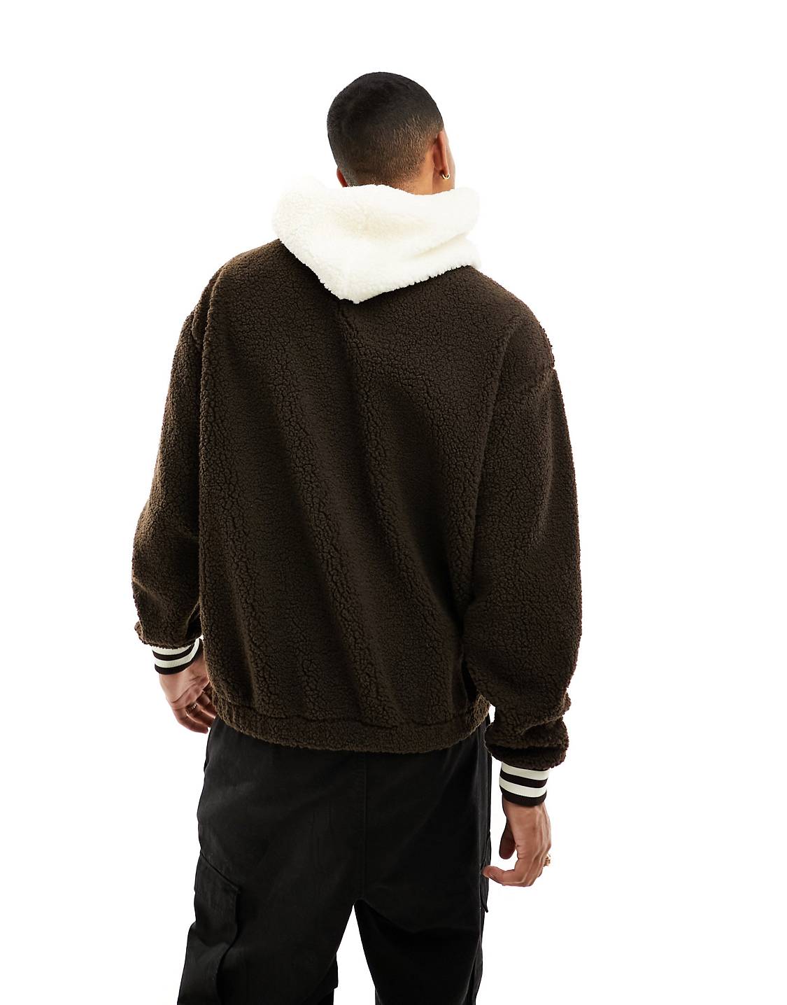 oversized hoodie with front embroidery in brown borg