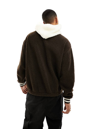 oversized hoodie with front embroidery in brown borg