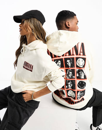 unisex oversized hoodie with Nirvana graphic in ecru