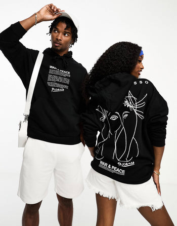 unisex license oversized hoodie with Picasso line drawing in black