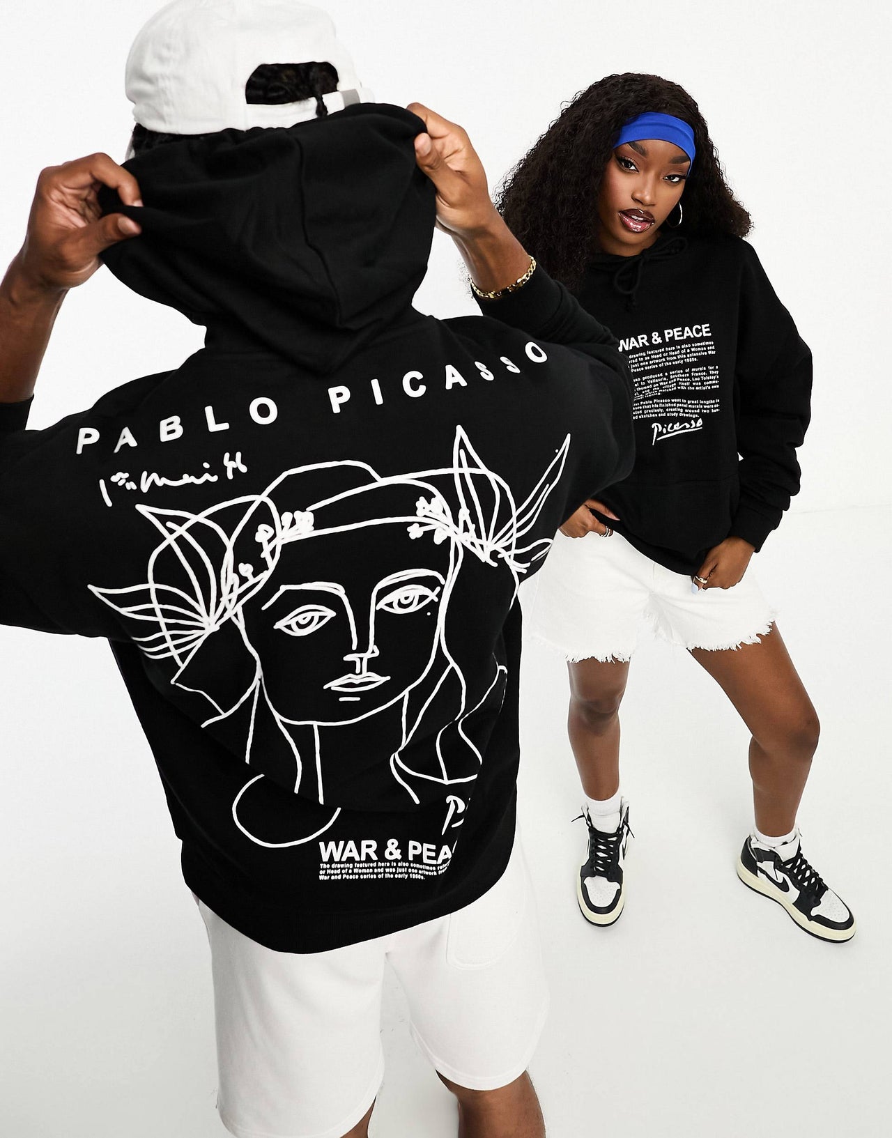 unisex license oversized hoodie with Picasso line drawing in black