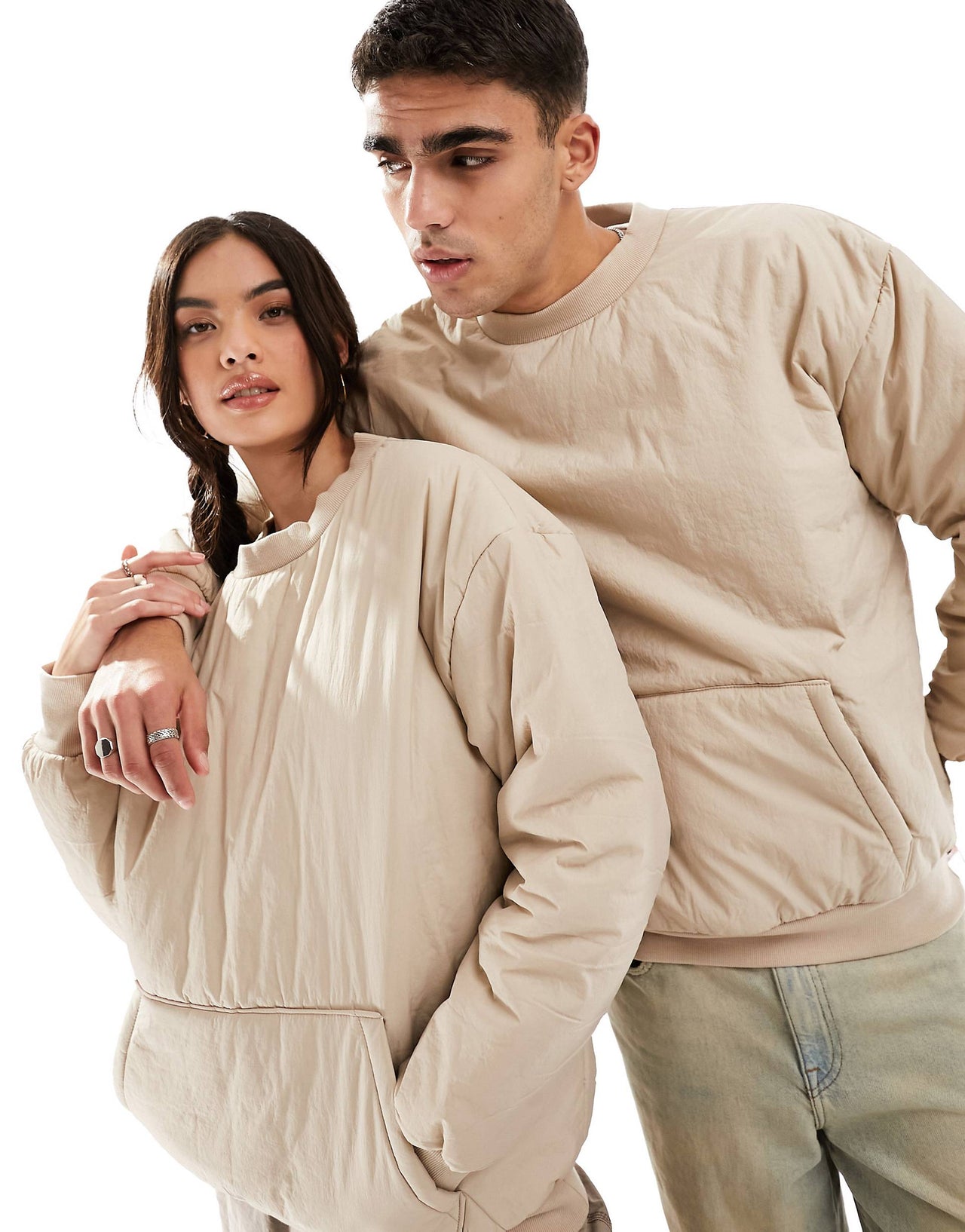 unisex oversized sweatshirt in beige with nylon detail