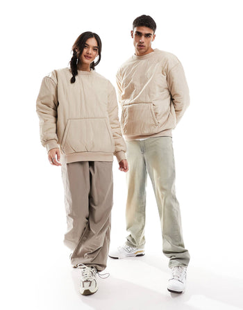 unisex oversized sweatshirt in beige with nylon detail
