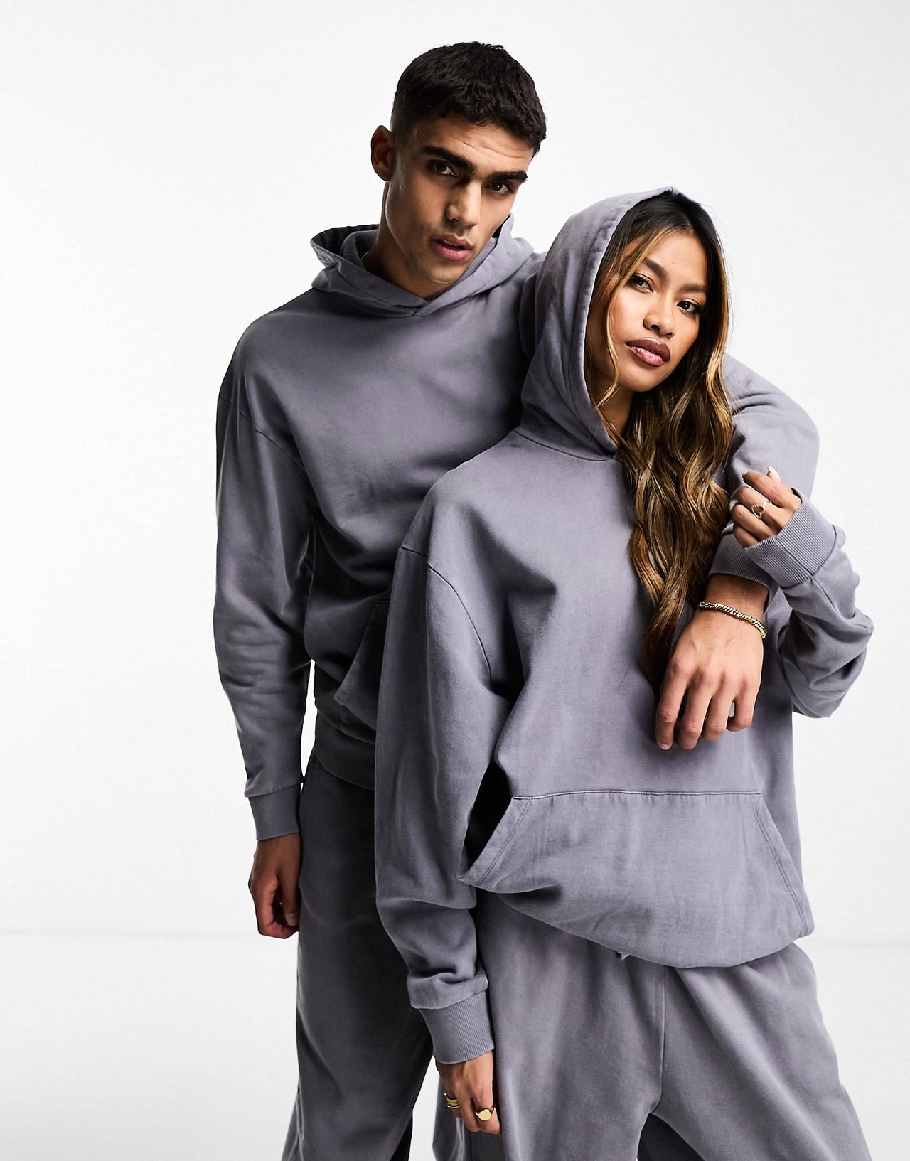 co-ord oversized hoodie in washed charcoal with panel details
