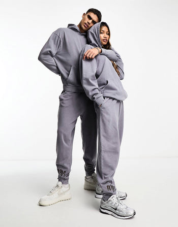 co-ord oversized hoodie in washed charcoal with panel details