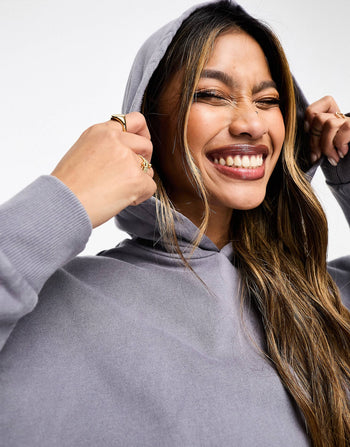 co-ord oversized hoodie in washed charcoal with panel details