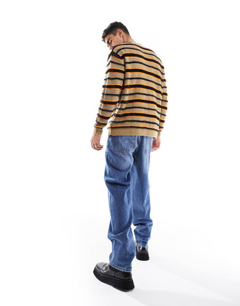 fluffy oversized jumper in stone and black stripe