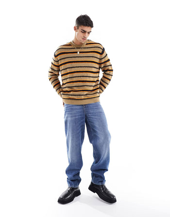 fluffy oversized jumper in stone and black stripe